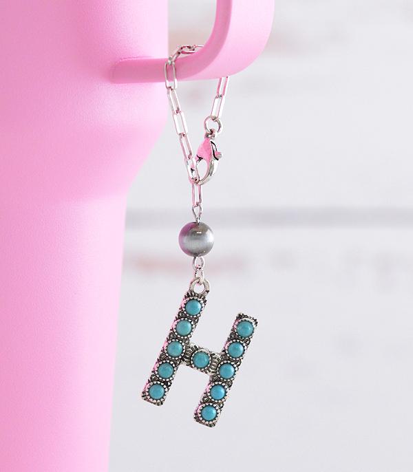 INITIAL JEWELRY :: GIFT ITEM :: Wholesale Western Turquoise Initial Tumbler Charm