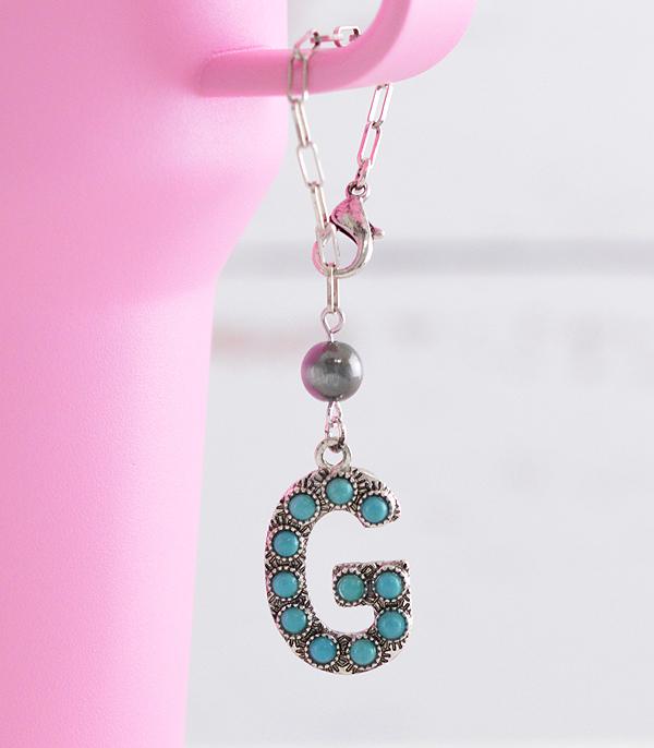 INITIAL JEWELRY :: GIFT ITEM :: Wholesale Western Turquoise Initial Tumbler Charm