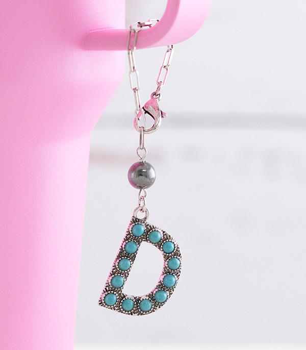 INITIAL JEWELRY :: GIFT ITEM :: Wholesale Western Turquoise Initial Tumbler Charm