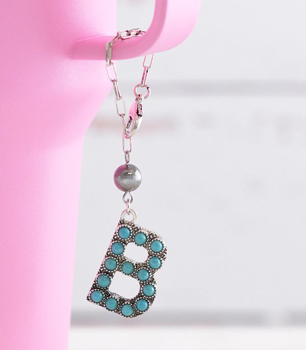 INITIAL JEWELRY :: GIFT ITEM :: Wholesale Western Turquoise Initial Tumbler Charm