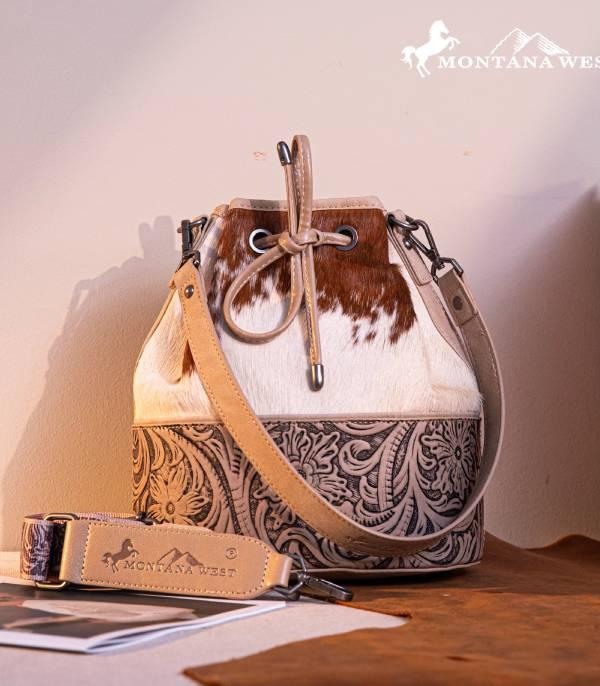 New Arrival :: Wholesale Cowhide Tooled Bucket Crossbody Bag