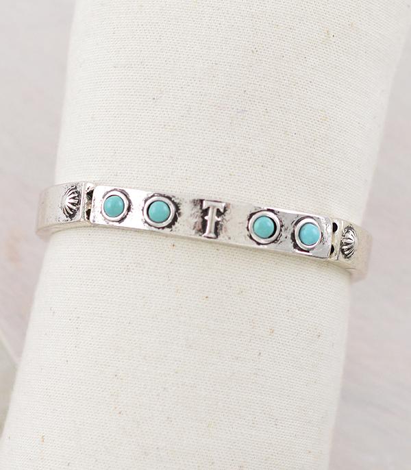 INITIAL JEWELRY :: BRACELETS | EARRINGS :: Wholesale Western Initial Stretch Bangle Bracelet