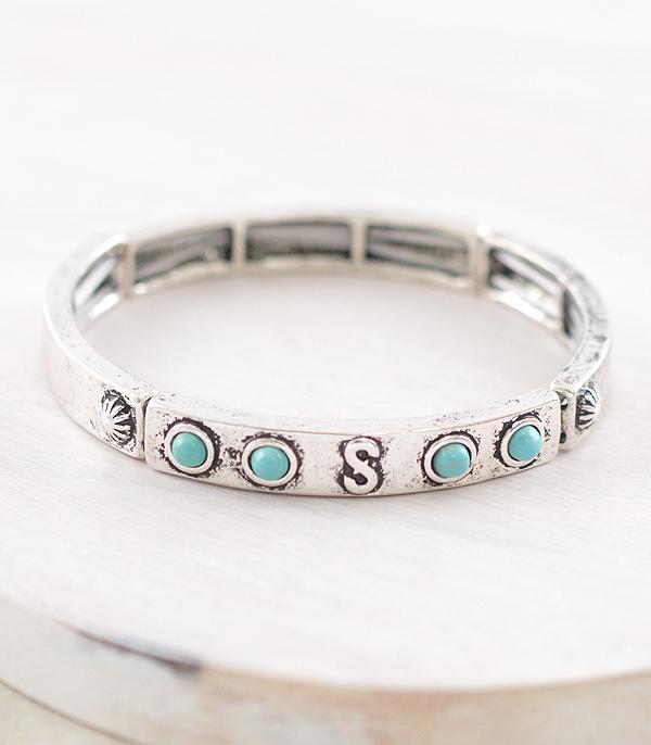 INITIAL JEWELRY :: BRACELETS | EARRINGS :: Wholesale Western Initial Stretch Bangle Bracelet