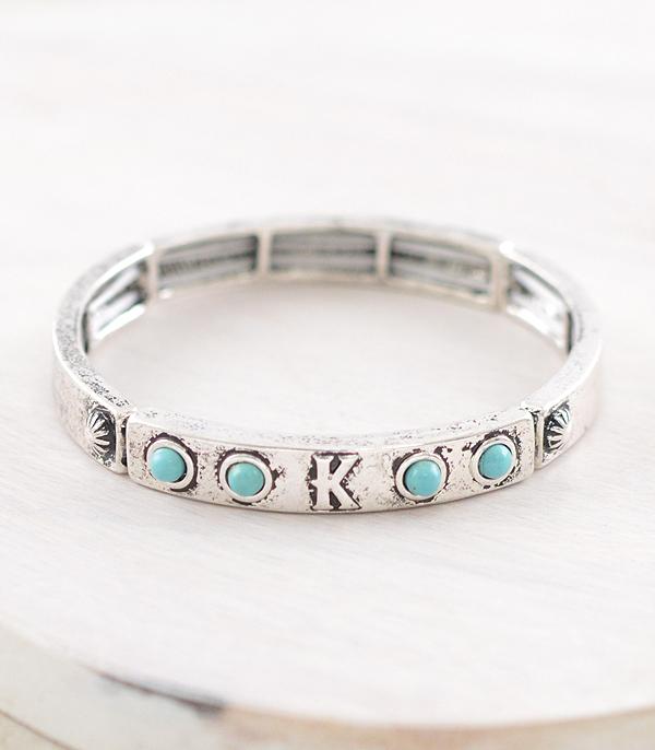 INITIAL JEWELRY :: BRACELETS | EARRINGS :: Wholesale Western Initial Stretch Bangle Bracelet