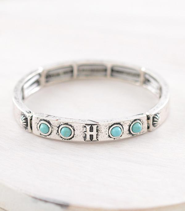 INITIAL JEWELRY :: BRACELETS | EARRINGS :: Wholesale Western Initial Stretch Bangle Bracelet