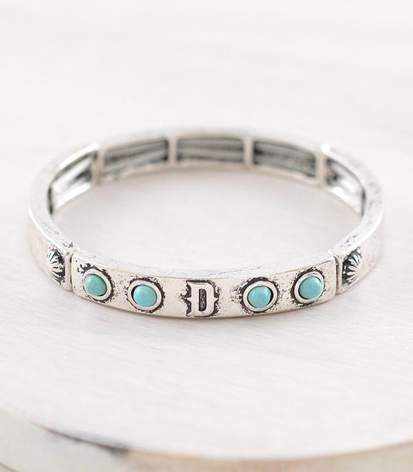 INITIAL JEWELRY :: BRACELETS | EARRINGS :: Wholesale Western Initial Stretch Bangle Bracelet