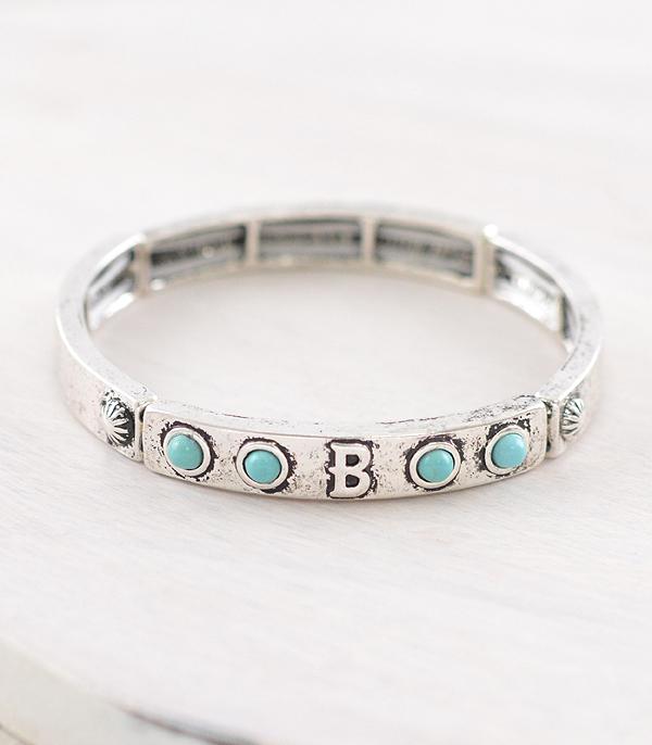 INITIAL JEWELRY :: BRACELETS | EARRINGS :: Wholesale Western Initial Stretch Bangle Bracelet