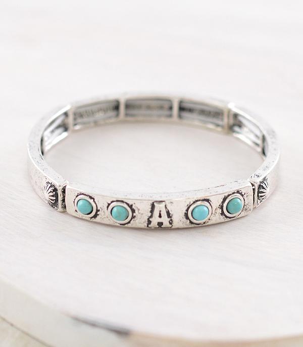 INITIAL JEWELRY :: BRACELETS | EARRINGS :: Wholesale Western Initial Stretch Bangle Bracelet