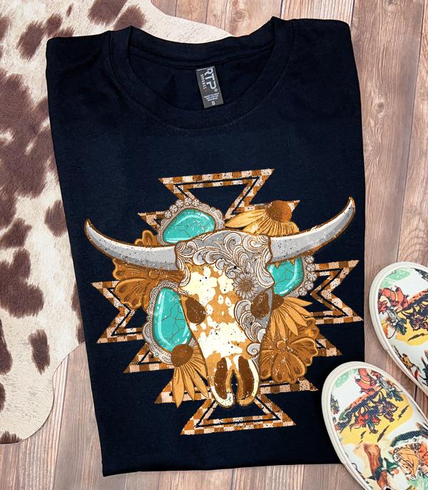 GRAPHIC TEES :: GRAPHIC TEES :: Wholesale Western Aztec Bull Oversized Tshirt