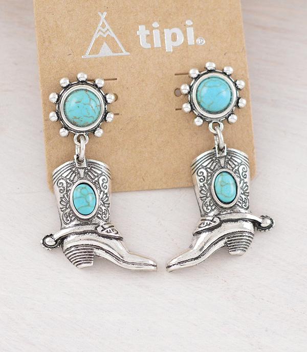 EARRINGS :: WESTERN POST EARRINGS :: Wholesale Tipi Brand Turquoise Cowboy Boot Earring