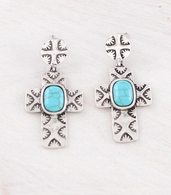 EARRINGS :: WESTERN POST EARRINGS :: Wholesale Western Turquoise Cross Earrings
