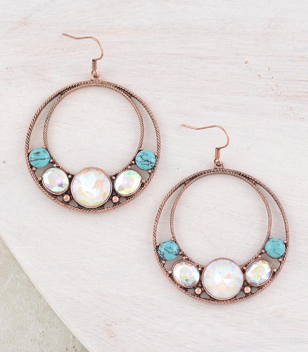 EARRINGS :: WESTERN HOOK EARRINGS :: Wholesale Western AB Turquoise Circle Earrings