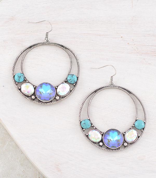 EARRINGS :: WESTERN HOOK EARRINGS :: Wholesale Western AB Turquoise Circle Earrings