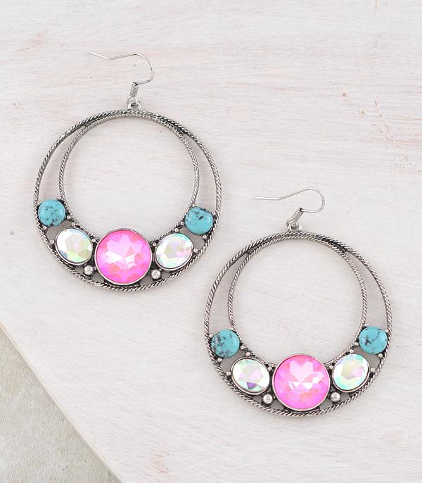 EARRINGS :: WESTERN HOOK EARRINGS :: Wholesale Western AB Turquoise Circle Earrings