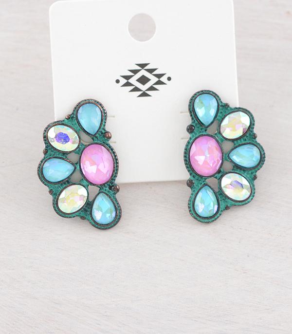 EARRINGS :: WESTERN POST EARRINGS :: Wholesale Western Glass Stone Concho Earrings