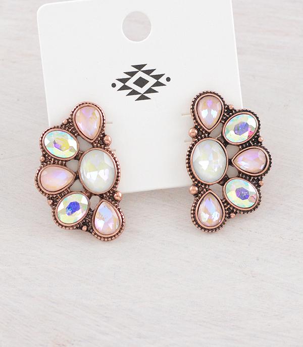 EARRINGS :: WESTERN POST EARRINGS :: Wholesale Western Glass Stone Concho Earrings