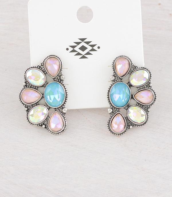 EARRINGS :: WESTERN POST EARRINGS :: Wholesale Western Glass Stone Concho Earrings