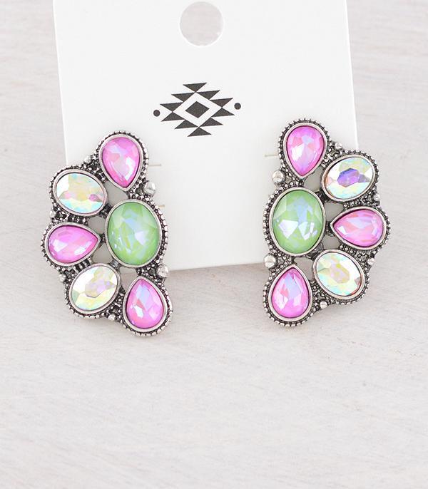 EARRINGS :: WESTERN POST EARRINGS :: Wholesale Western Glass Stone Concho Earrings