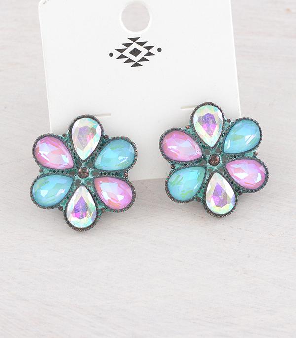 EARRINGS :: WESTERN POST EARRINGS :: Wholesale Western Glass Stone Concho Earrings