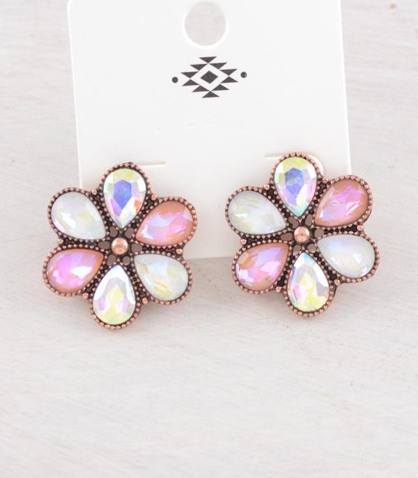 EARRINGS :: WESTERN POST EARRINGS :: Wholesale Western Glass Stone Concho Earrings