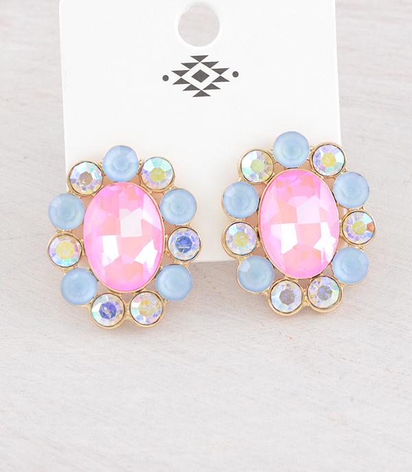 EARRINGS :: WESTERN POST EARRINGS :: Wholesale Western Glass Stone Concho Earrings