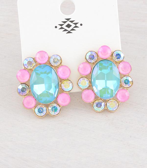 EARRINGS :: WESTERN POST EARRINGS :: Wholesale Western Glass Stone Concho Earrings