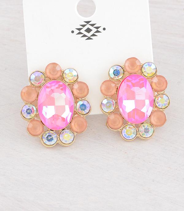 EARRINGS :: WESTERN POST EARRINGS :: Wholesale Western Glass Stone Concho Earrings