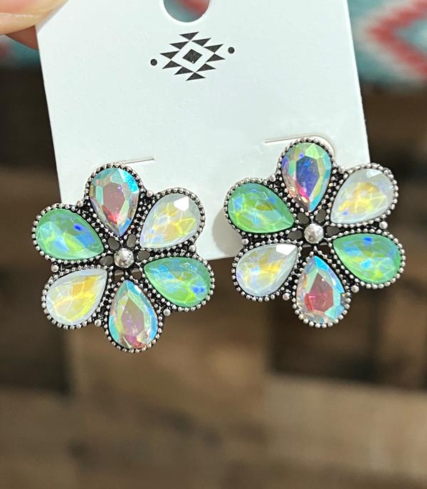 EARRINGS :: WESTERN POST EARRINGS :: Wholesale Western Glass Stone Concho Earrings