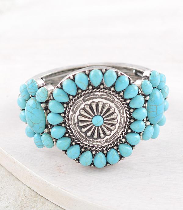 BRACELETS :: STRETCH :: Wholesale Western Turquoise Statement Bracelet