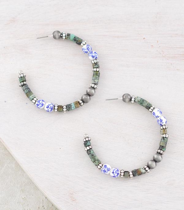 EARRINGS :: HOOP EARRINGS :: Wholesale Western Navajo Bead Hoop Earrings