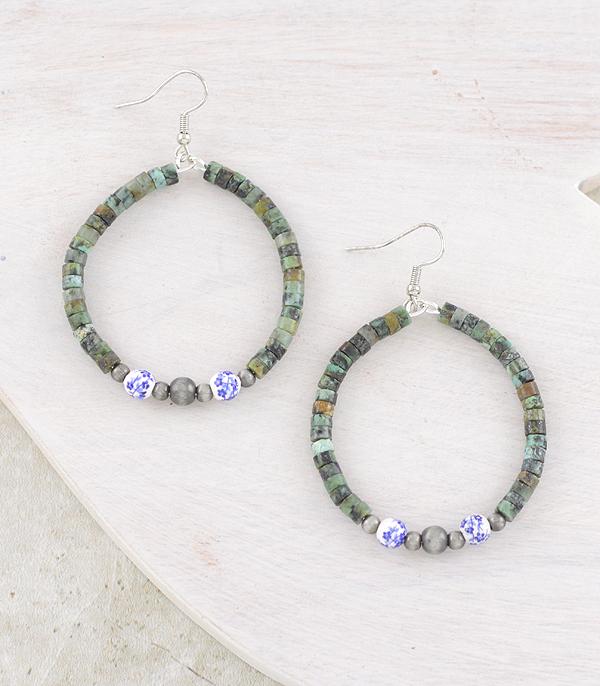 EARRINGS :: WESTERN HOOK EARRINGS :: Wholesale Western Semi Stone Hoop Earrings