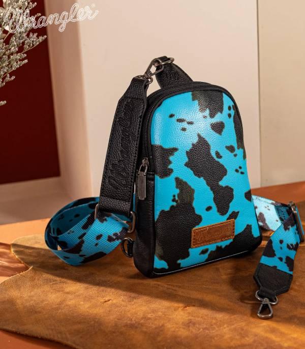 MONTANAWEST BAGS :: WESTERN PURSES :: Wholesale Wrangler Cow Print Sling Bag