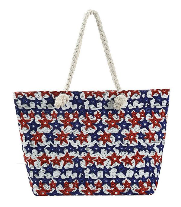 HANDBAGS :: FASHION :: Wholesale Patriotic Star Print Canvas Tote