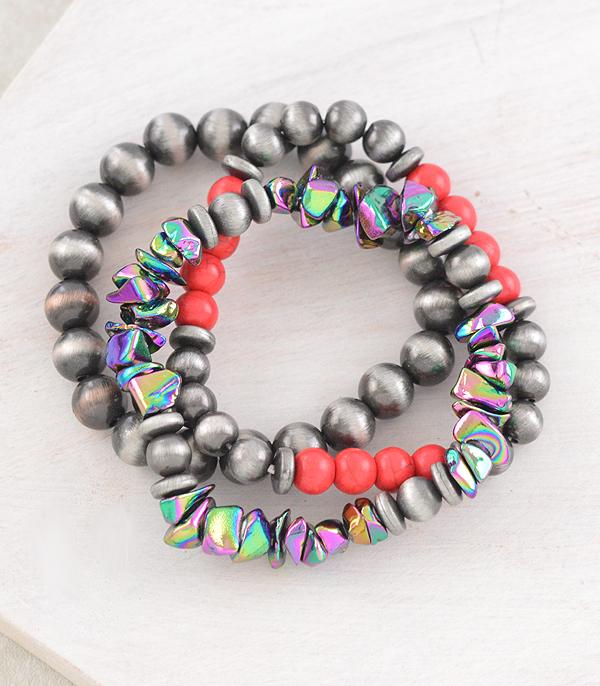 BRACELETS :: STRETCH-BEAD :: Wholesale Western Navajo Pearl Bead Bracelet Set