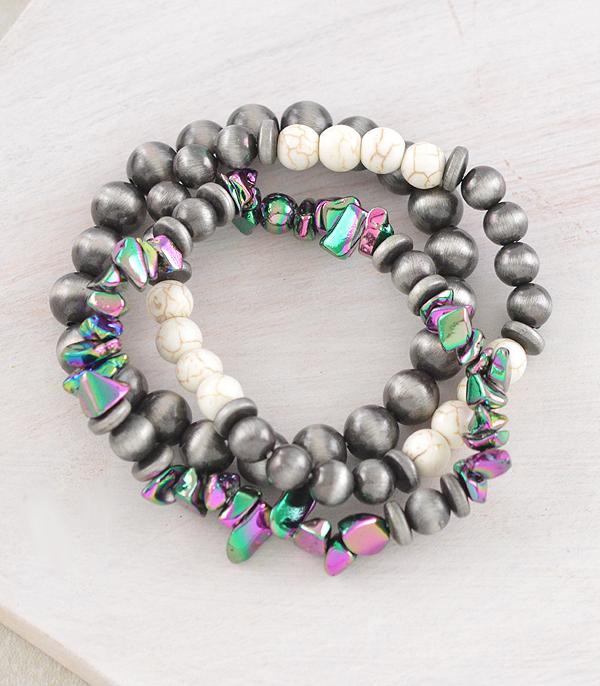 BRACELETS :: STRETCH-BEAD :: Wholesale Western Navajo Pearl Bead Bracelet Set