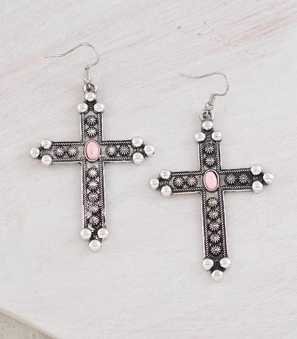 EARRINGS :: WESTERN HOOK EARRINGS :: Wholesale Western Cross Concho Earrings