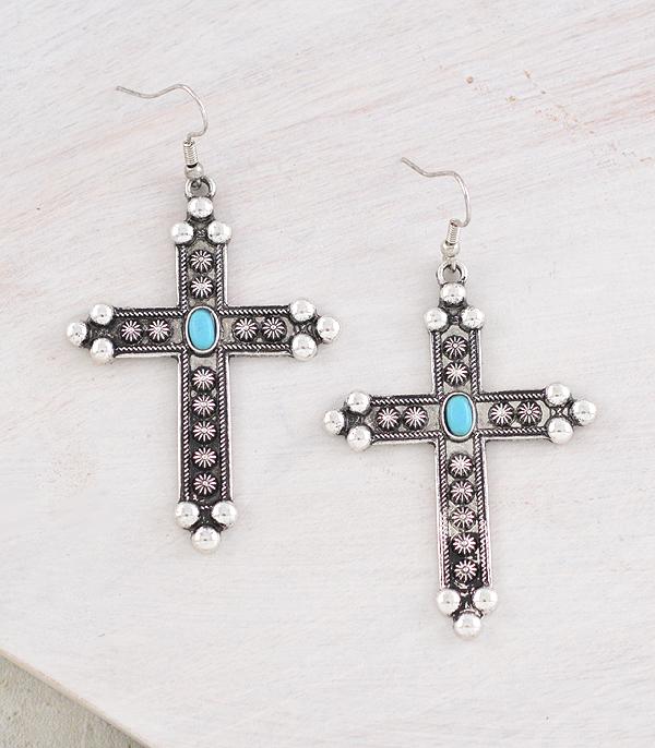 EARRINGS :: WESTERN HOOK EARRINGS :: Wholesale Western Turquoise Cross Earrings