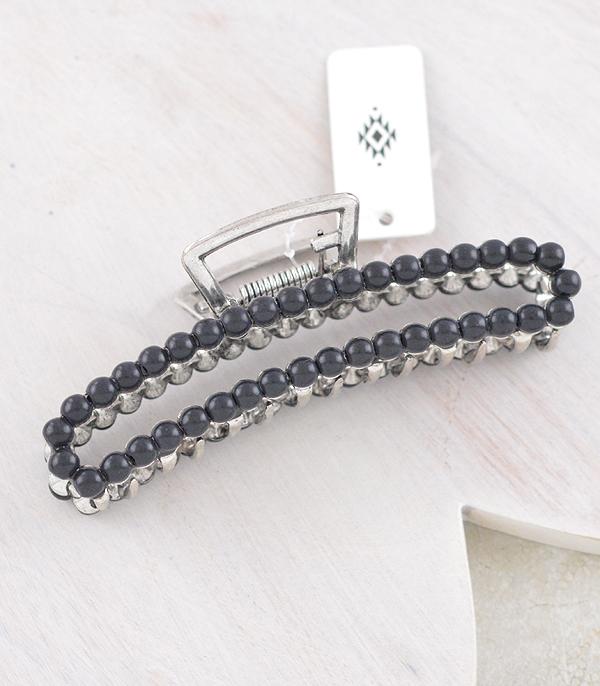HATS I HAIR ACC :: HAIR ACCESSORIES :: Wholesale Western Black Stone Hair Claw Clip