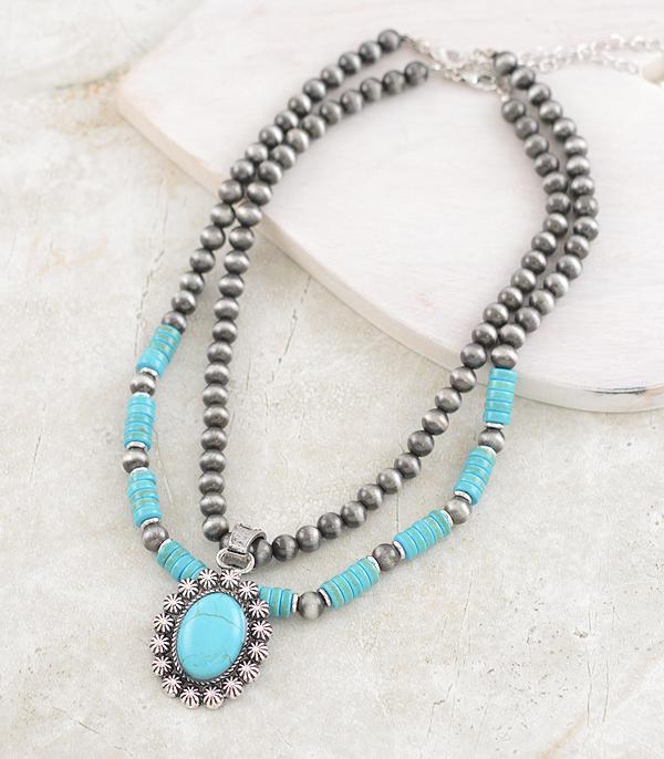 NECKLACES :: WESTERN TREND :: Wholesale 2PC Set Turquoise Concho Necklace