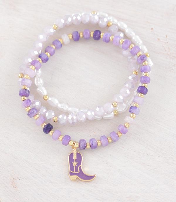 BRACELETS :: STRETCH-BEAD :: Wholesale Cowgirl Boot Charm Bead Bracelet