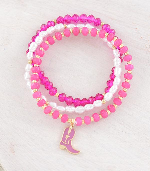 BRACELETS :: STRETCH-BEAD :: Wholesale Cowgirl Boot Charm Bead Bracelet