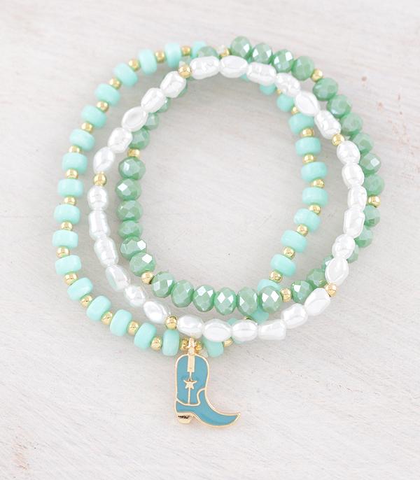 BRACELETS :: STRETCH-BEAD :: Wholesale Cowgirl Boot Charm Bead Bracelet