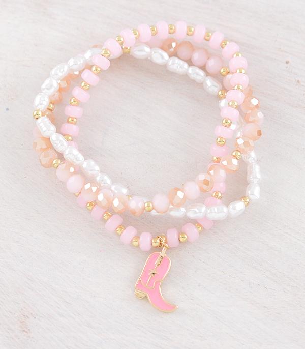BRACELETS :: STRETCH-BEAD :: Wholesale Cowgirl Boot Charm Bead Bracelet