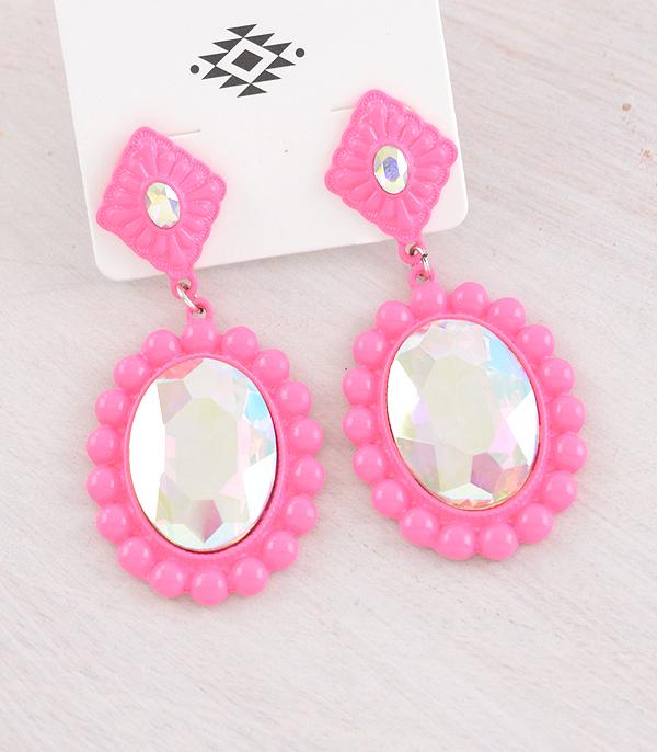 EARRINGS :: WESTERN POST EARRINGS :: Wholesale Iridescent Glass Stone Concho Earrings