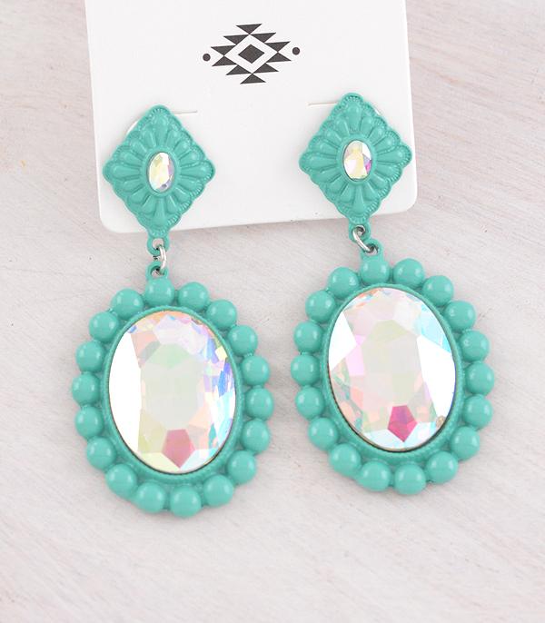 EARRINGS :: WESTERN POST EARRINGS :: Wholesale Iridescent Glass Stone Concho Earrings
