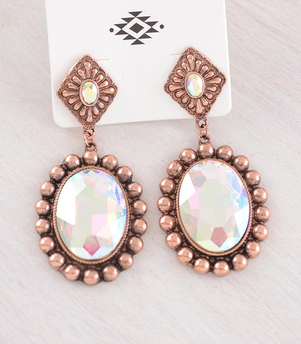 EARRINGS :: WESTERN POST EARRINGS :: Wholesale Iridescent Glass Stone Concho Earrings