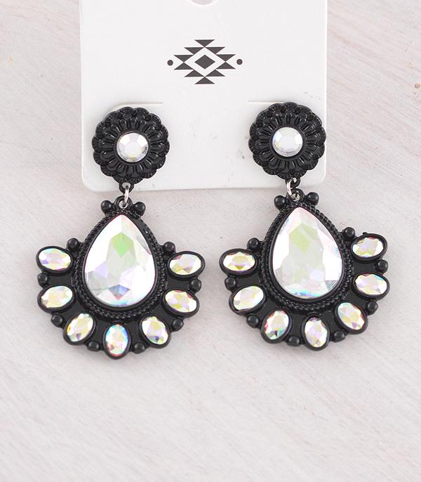 EARRINGS :: WESTERN POST EARRINGS :: Wholesale Iridescent Glass Stone Concho Earrings