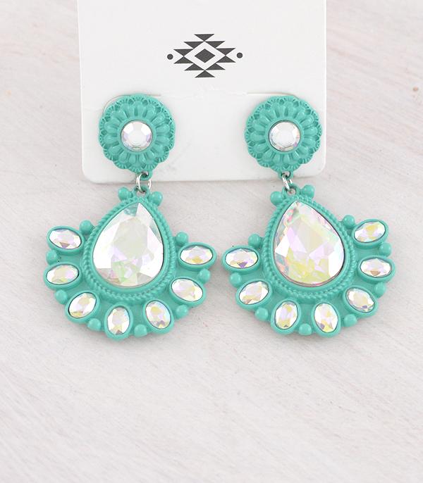EARRINGS :: WESTERN POST EARRINGS :: Wholesale Iridescent Glass Stone Concho Earrings