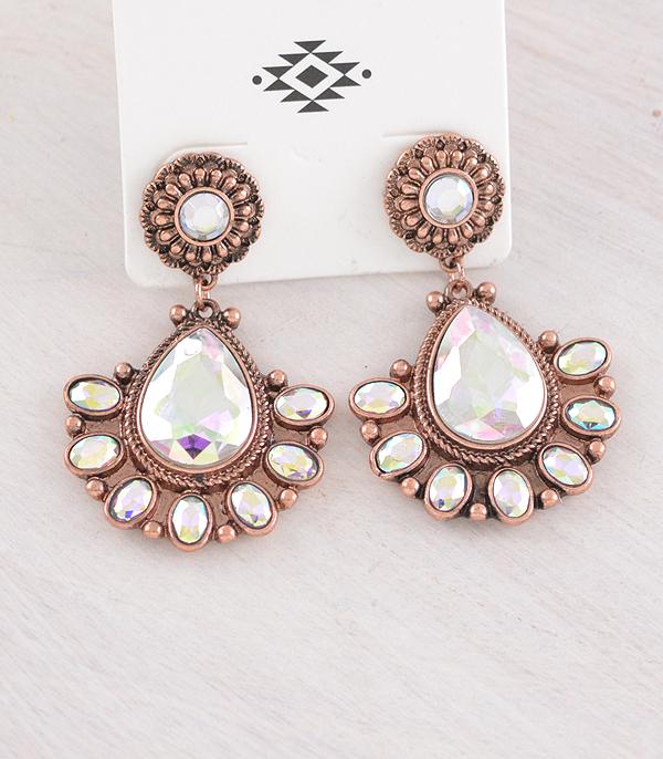 EARRINGS :: WESTERN POST EARRINGS :: Wholesale Iridescent Glass Stone Concho Earrings