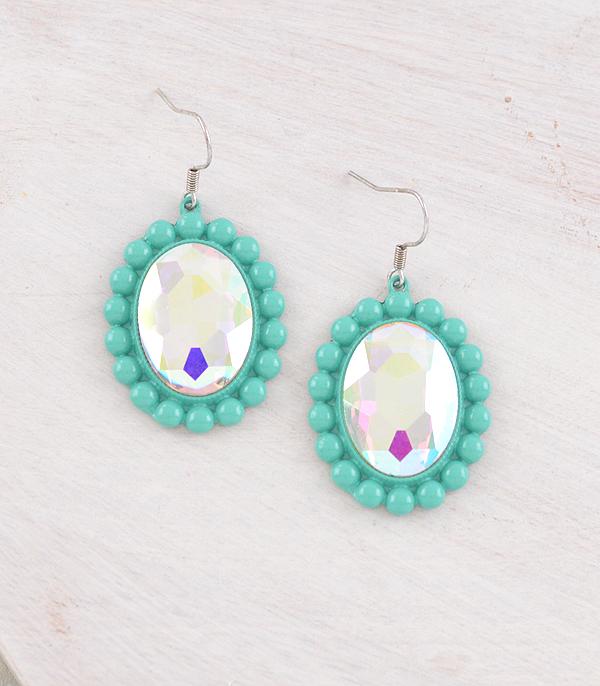 EARRINGS :: WESTERN HOOK EARRINGS :: Wholesale Iridescent Glass Stone Concho Earrings